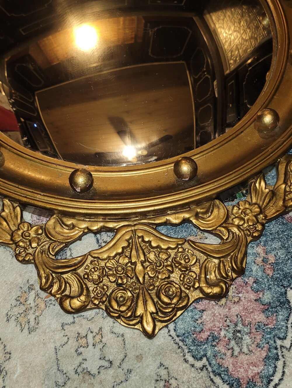 Vintage Wooden Framed Convex Mirror / On Hold - Picture 9 of 10